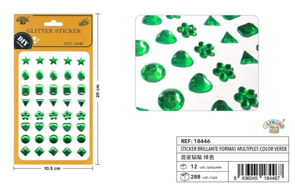 Sticker brillante formas múltiples color verde 10.5x20cm para manualidades