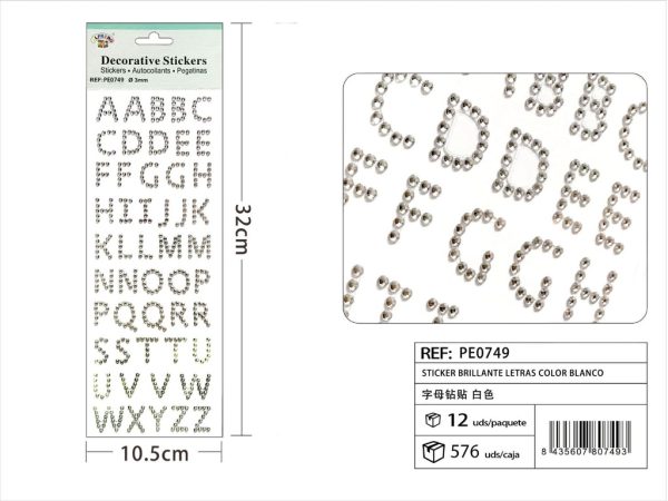 Sticker brillante letras color blanco 3 mm 10,5x32 cm - Pegatinas decorativas de diamantes y perlas