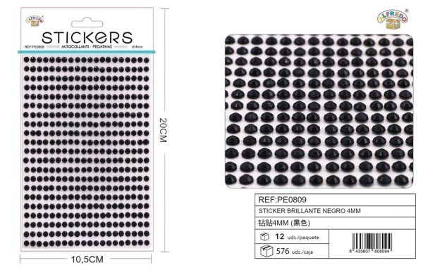 Sticker brillante negro 4 mm 10,5x20 cm - Pegatinas decorativas de diamantes y perlas
