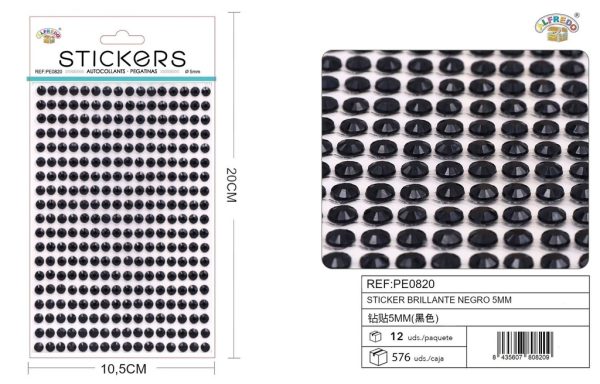 Sticker brillante negro 5 mm 10,5x20 cm - Pegatinas decorativas de diamantes y perlas