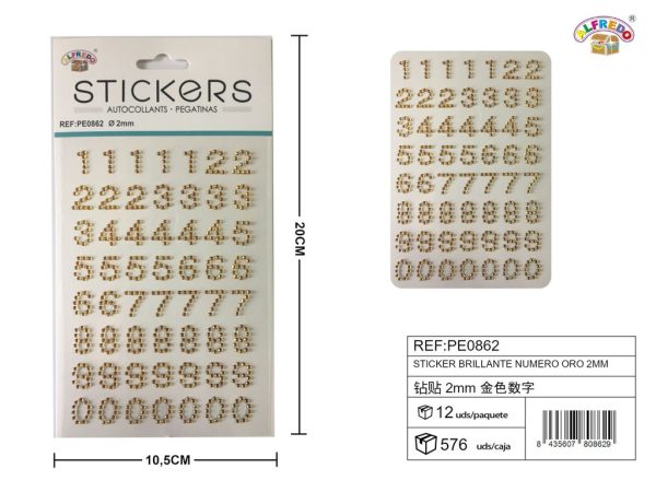 Sticker brillante número oro 2mm 10.5x20cm para manualidades y decoraciones