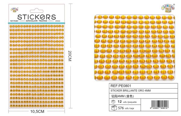 Sticker brillante oro 4 mm 10,5x20 cm - Pegatinas decorativas de diamantes y perlas