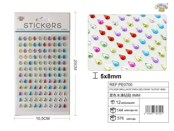 Sticker brillante para decorar "Gotas" 8mm-120pcs 10,5X20 cm - Pegatinas decorativas