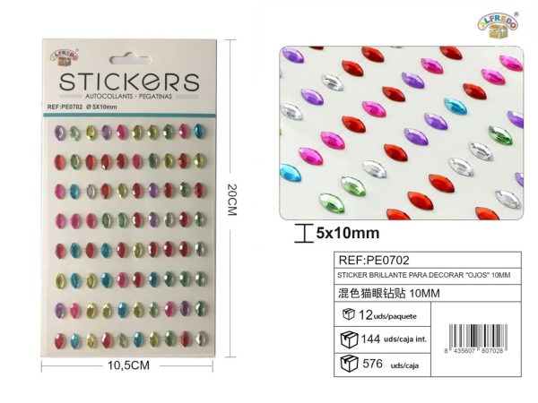 Sticker brillante para decorar "Ojos" 10mm-90pcs 10,5X20 cm - Pegatinas decorativas
