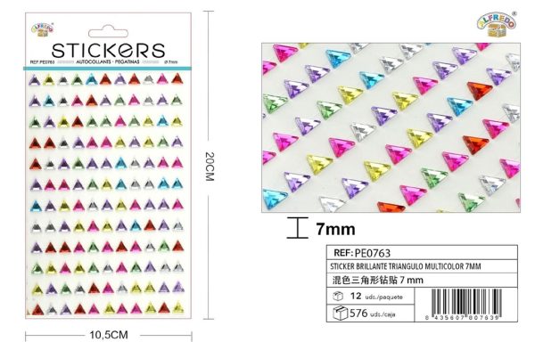 Sticker brillante triángulo multicolor 7mm 10,5X20 cm - Pegatinas decorativas