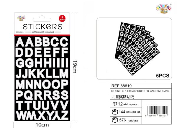 Stickers "Letras" color blanco 5 hojas 10x19 cm - Pegatinas para niños