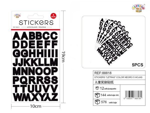 Stickers "Letras" color negro 5 hojas 10x19 cm - Pegatinas para niños