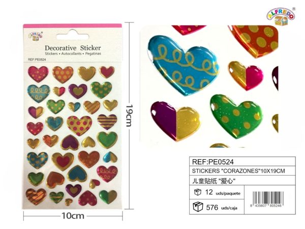 Stickers "corazones" 10x19 cm - Pegatinas surtidas infantiles