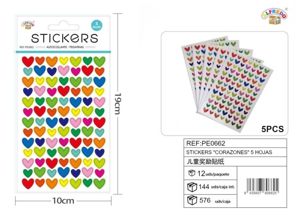 Stickers "corazón" 5 hojas 10x19 cm - Pegatinas infantiles de 5 hojas