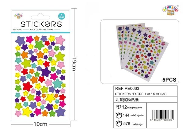Stickers "estrella" 5 hojas 10x19 cm - Pegatinas infantiles de 5 hojas