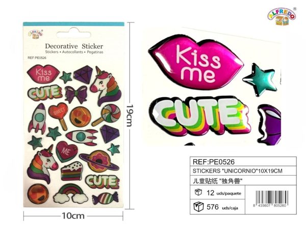 Stickers "unicornio" 10x19 cm - Pegatinas surtidas infantiles
