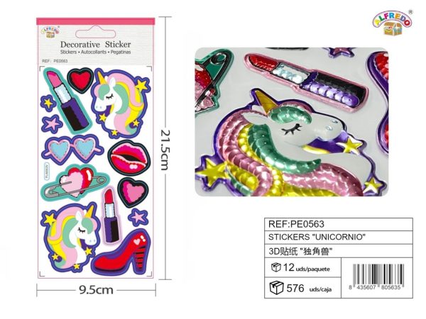 Stickers "unicornio" 9.5x21.5 cm - Pegatinas surtidas infantiles