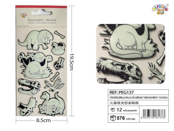 Stickers Fluorescentes "Dinosaurios" 8.5x19.5 cm - Adhesivos infantiles