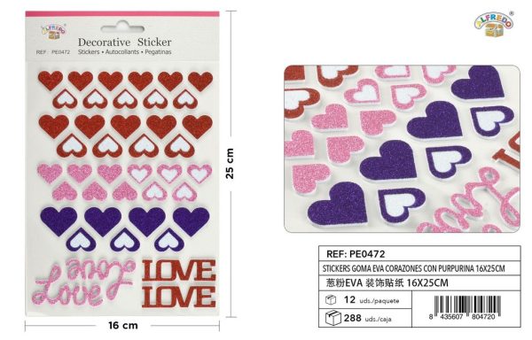 Stickers Goma EVA Corazones Purpurina Color Surtido 14.5x25 cm - Pegatinas decorativas de EVA