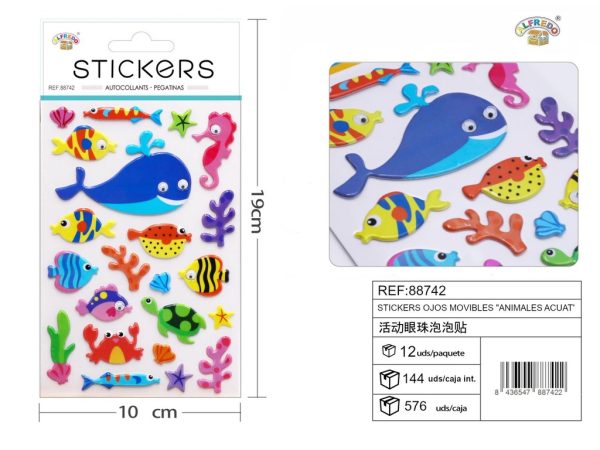 Stickers Ojos Móviles de Animales Acuáticos 10x19 cm - Pegatinas creativas - Imagen 2
