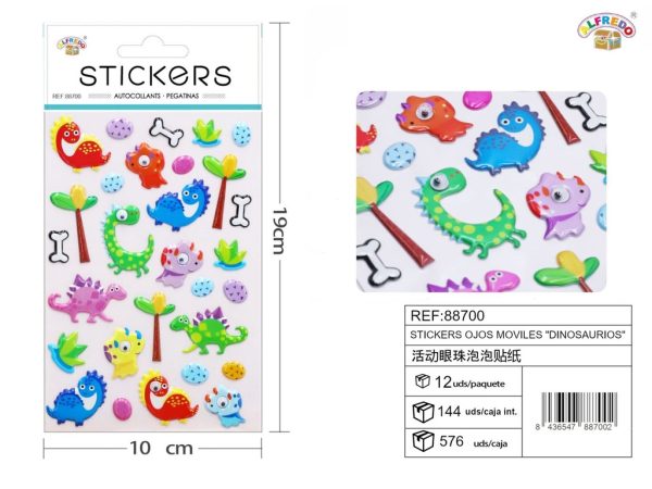 Stickers Ojos Móviles de Dinosaurios 10x19 cm - Pegatinas divertidas - Imagen 2