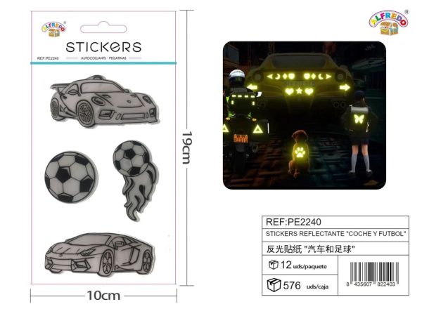 Stickers Reflectantes de Coche y Fútbol 10x19 cm - Adhesivos infantiles nocturnos