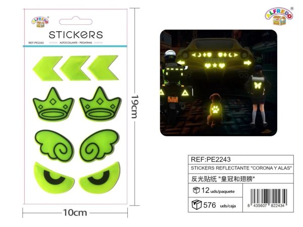 Stickers Reflectantes de Corona y Alas 10x19 cm - Adhesivos infantiles nocturnos