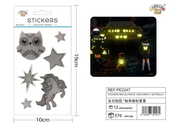 Stickers Reflectantes de Unicornio y Estrella 10x19 cm - Adhesivos infantiles nocturnos