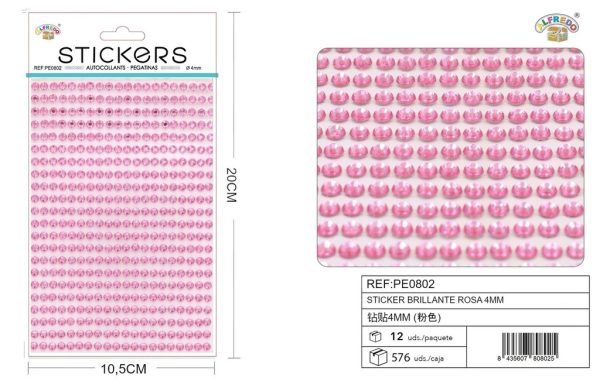Stickers brillantes rosa 4mm 10.5x20cm para manualidades