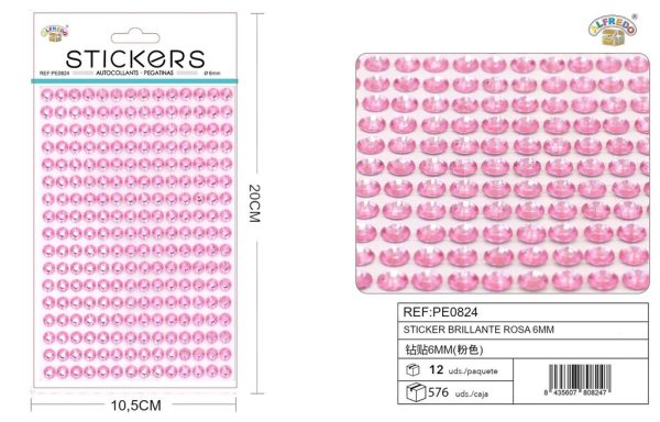 Stickers brillantes rosa 6mm 10.5x20cm para manualidades