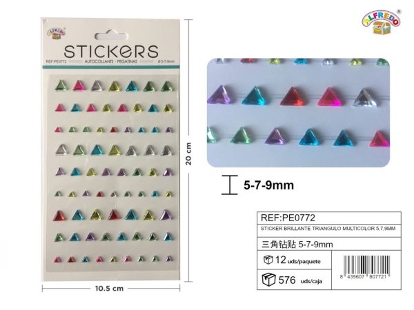 Stickers brillantes triángulo multicolor 5.7.9mm 10.5x20cm para manualidades