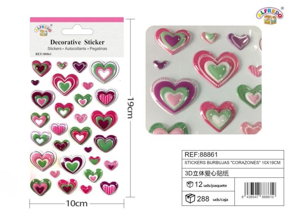Stickers burbujas "Corazones" 10X19 cm - Pegatinas para niños