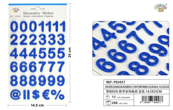 Stickers de goma EVA con números purpurina color azul 14.5x25cm para manualidades y decoración