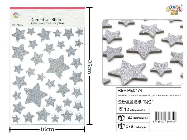 Stickers de goma eva estrellas purpurina color plata 16*25cm - Accesorios decorativos