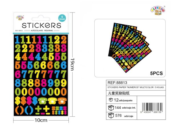 Stickers de números multicolor 5 hojas 10x19cm para manualidades