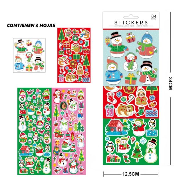 Stickers de regalo de Navidad 3 hojas 12.5x34cm - Material de Navidad