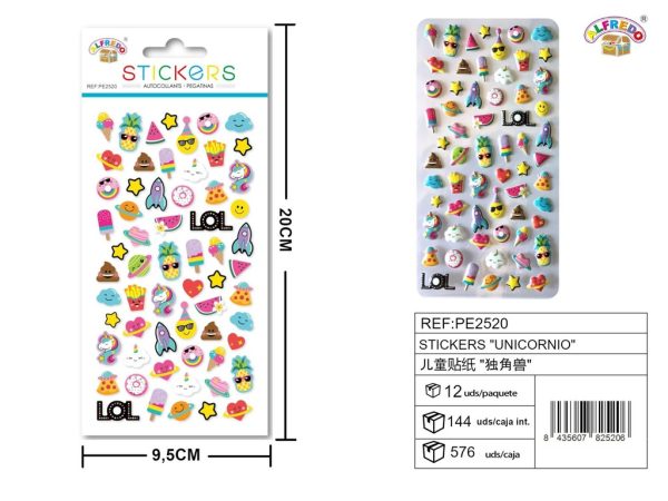 Stickers de unicornio 9.5x20 cm - Pegatinas infantiles