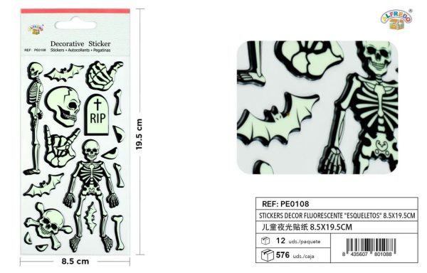 Stickers decor "esqueletos" 8.5x19.5 cm - Pegatinas luminosas infantiles