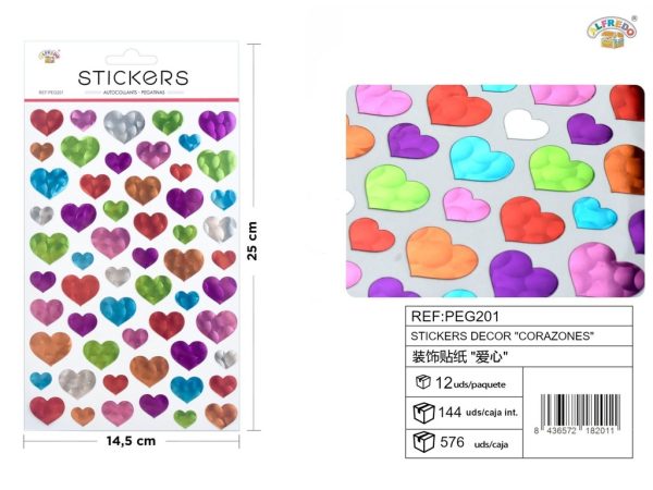 Stickers decorativos "Corazones" 14,5x25cm para manualidades y decoración