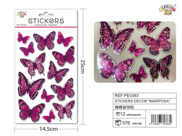 Stickers decorativos "Mariposa Rosa" 14.5x25cm para manualidades