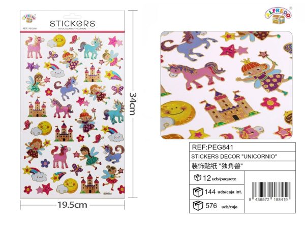 Stickers decorativos "Unicornio" 19.5x34cm para manualidades