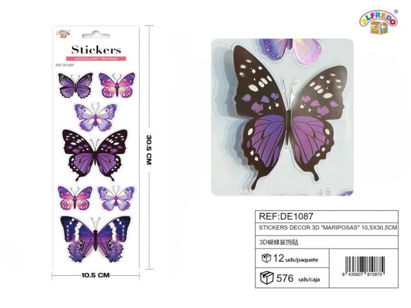Stickers decorativos 3D "mariposas" 10,5x30,5cm para manualidades