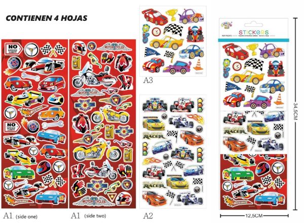 Stickers decorativos 4 hojas "Coche" 12.5x34.5cm - Material decorativo para niños
