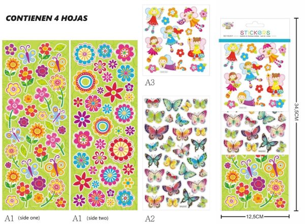 Stickers decorativos 4 hojas "Mariposa" 12.5x34.5cm - Material decorativo para niños
