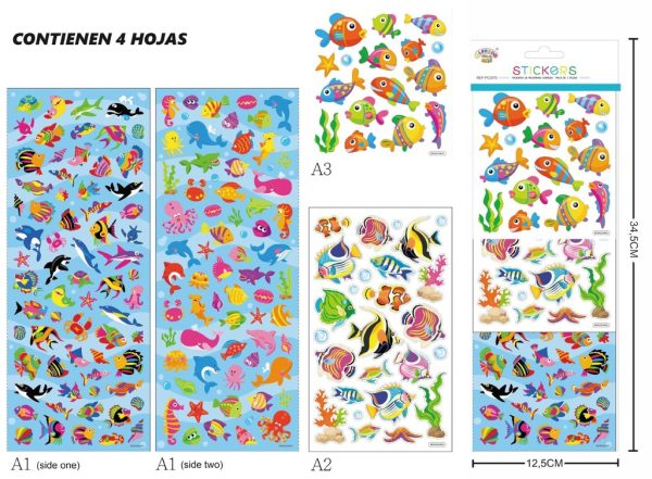 Stickers decorativos 4 hojas "Peces" 12.5x34.5cm - Material decorativo para niños