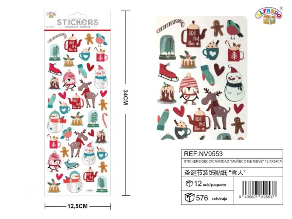 Stickers decorativos de Navidad "Muñeco de Nieve" 12.5x34cm para decoración navideña
