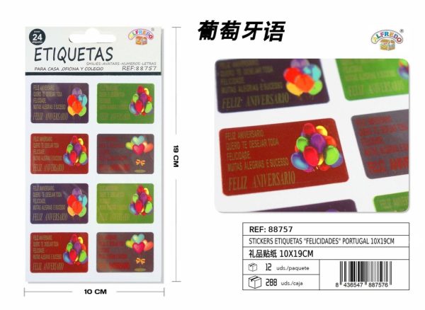 Stickers etiquetas "Felicidades" 10x19cm para regalos y manualidades