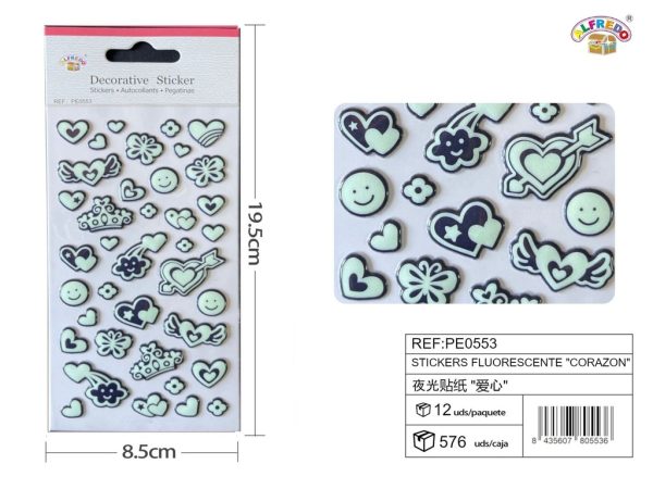 Stickers fluorescente "corazón" 8.5x19.5 cm - Pegatinas luminosas infantiles