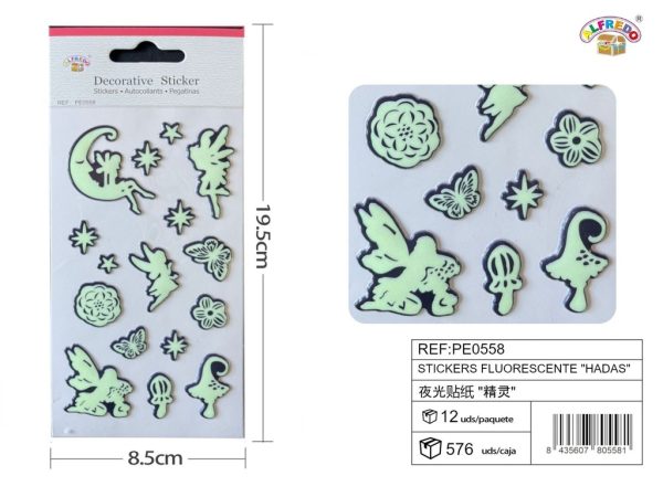 Stickers fluorescente "hadas" 8.5x19.5 cm - Pegatinas luminosas infantiles