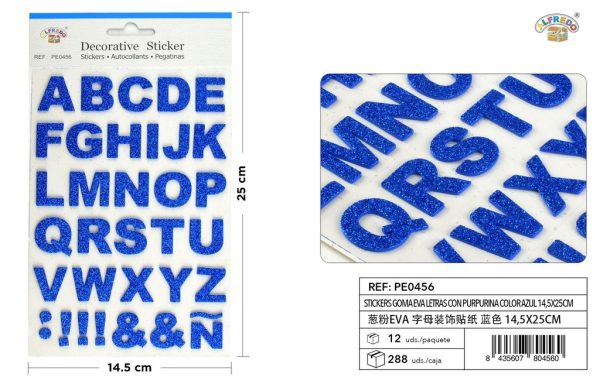 Stickers goma EVA letras purpurina color azul 14,5X25CM - Pegatinas