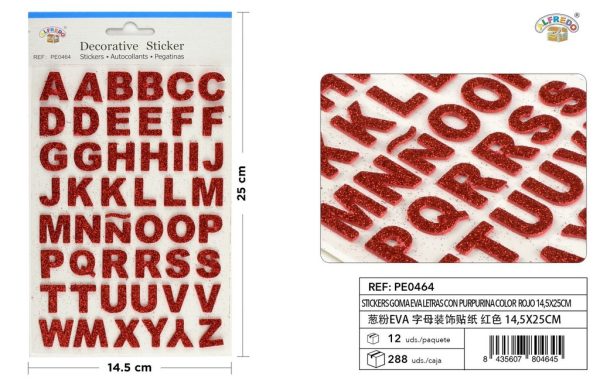 Stickers goma EVA letras purpurina color rojo 14,5X25CM - Pegatinas