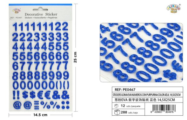 Stickers goma EVA números purpurina color azul 14,5X25CM - Pegatinas
