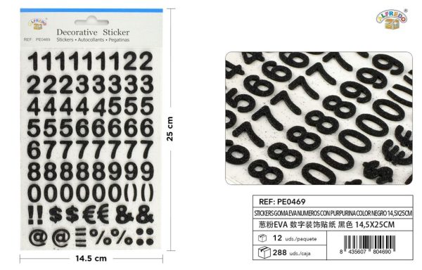 Stickers goma EVA números purpurina color negro 14.5x25cm manualidades