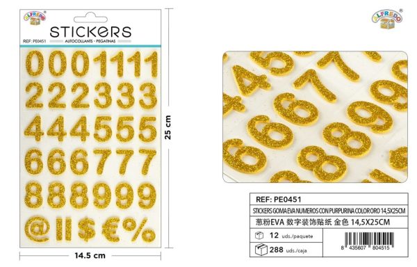Stickers goma EVA números purpurina color oro 14,5X25CM - Pegatinas