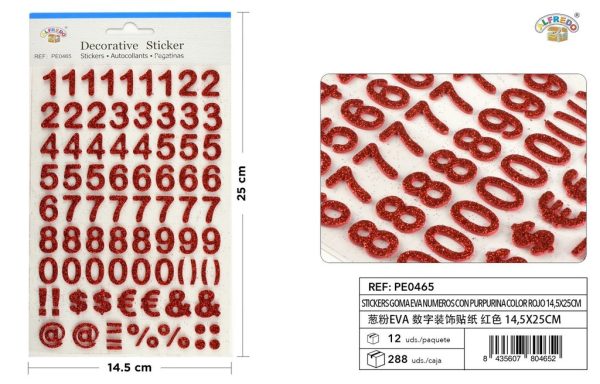 Stickers goma EVA números purpurina color rojo 14,5X25CM - Pegatinas - Imagen 2